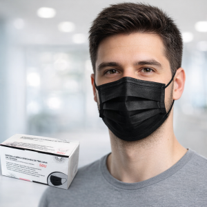 KLMED. Mascarilla quirúrgica negra IIR 3 capas (caja 50und)