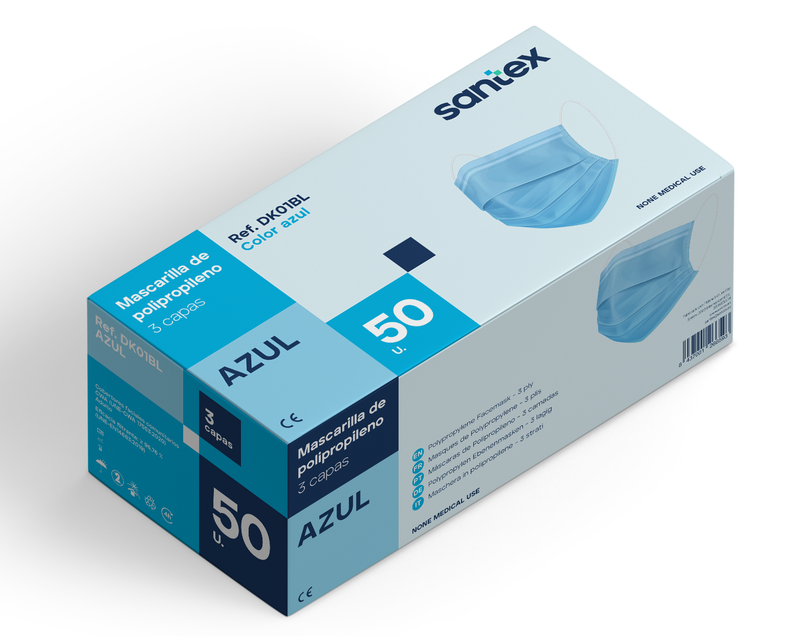 Santex. Mascarilla quirúrgica tipo IIR azul adulto 3 capas (caja 50und)