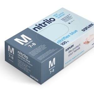 Estuche 100 guantes nitrilo azul sin polvo marca 3,5 gr. "Santex"