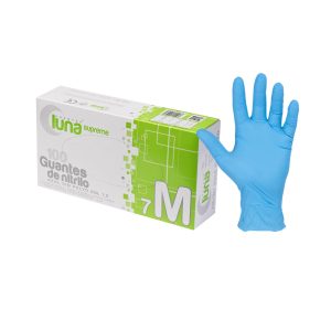 Estuche 100 guantes nitrilo azul marca "Luna" 3.5 gr.