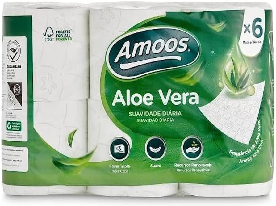 Pack 6 rollos higiénico doméstico amoos 3 capas aloe vera