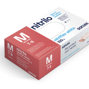 Estuche 100 guantes nitrilo blanco sin polvo "Santex" 3,5 gr.