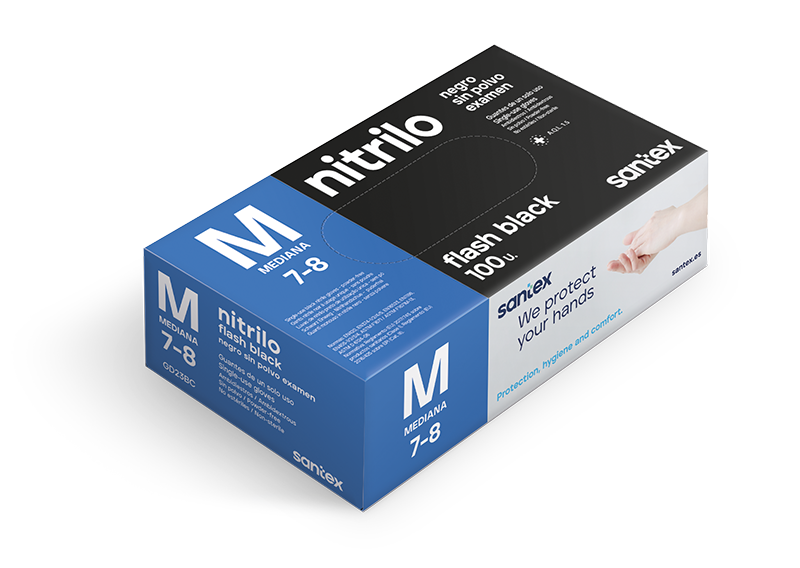 Estuche 100 guantes nitrilo negro sin polvo "Santex" 6 gr.