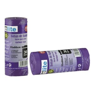 Rollo 15 bolsas basura lila 55x60 perfumada autocierre (Cubo 30 litros)